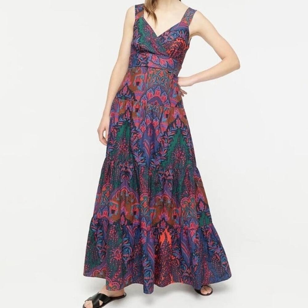 J. Crew Paisley Print Maxi Dress US 2 Tiered Ratti Scarf Colorful 100% Cotton - Picture 2 of 15